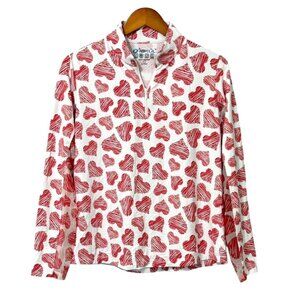IBKUL Women's Millie Long Sleeve Top 1/4 Zip Mock Neck Hearts UPF 50+ EUC Size L